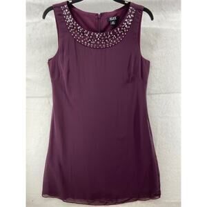 SLNY Dress‎ Womens Size 10P Wine Sheath Sequined Neck Knee Length Sleeveless